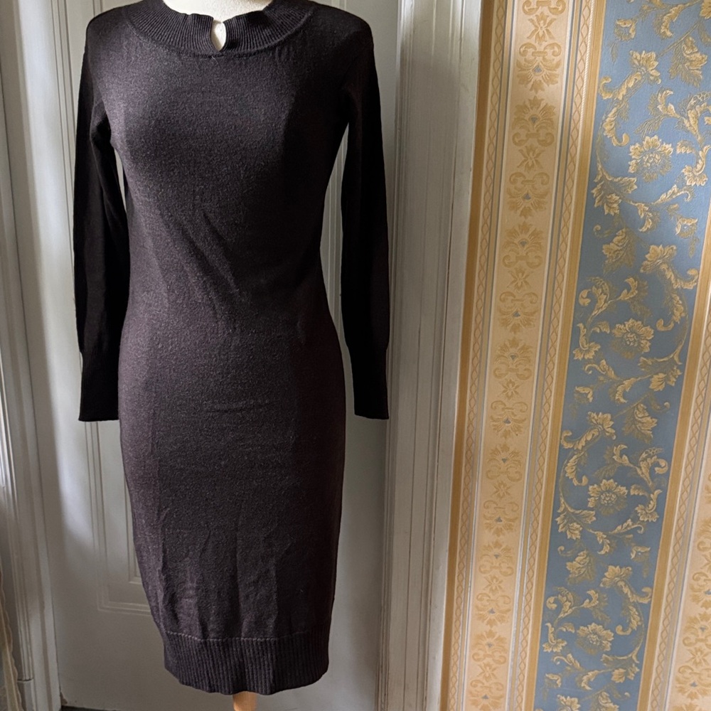 Piazza Sempione Brown Long Sleeve Wool Dress